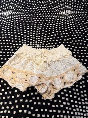 Cream Crochet Lace Shorts with Tassel Waist